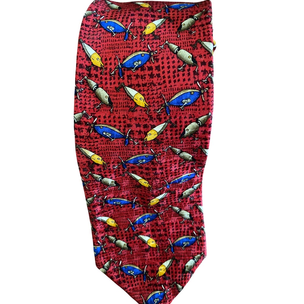 Bob‎ Timberlake Mens Fishing Lure Silk Necktie Red Novelty Fishing Fly Tie USA